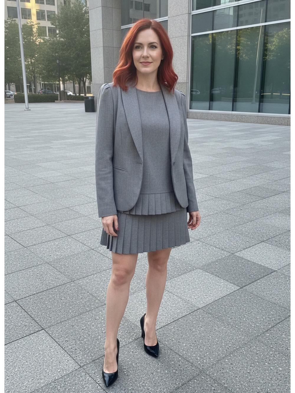 Tahari Arthur S. Levine Petite Gray Skirt Suit Size 8P